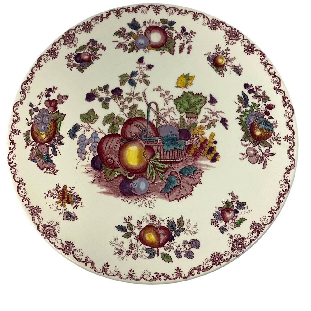 Vintage 1960s Mason's Ironstone Fruit Basket Red 12" Platter Chop Plate England